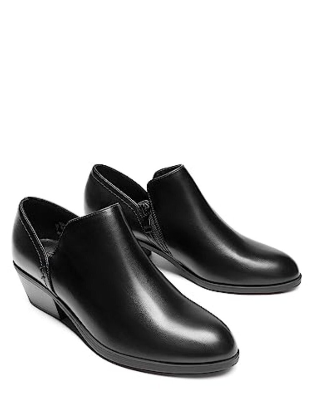 🆕 Women's Ankle Boots Fall Boots Leather Thick Heel Side Zip Women Low Chunky - Picture 3 of 4